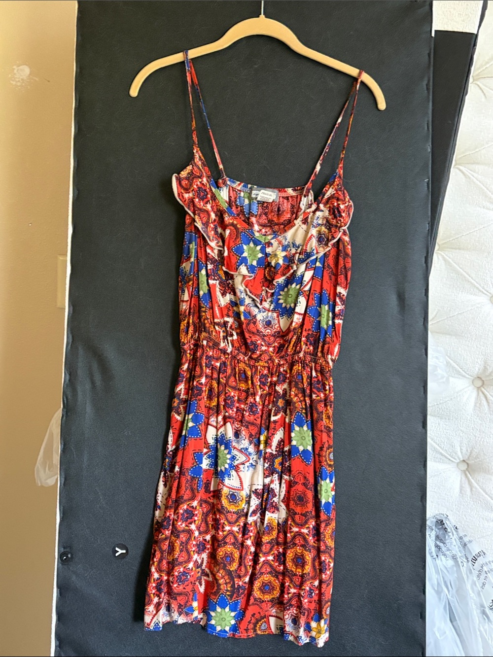 Aqua Blu Red Floral & Geometric Print Spaghetti-Strap Mini Dress